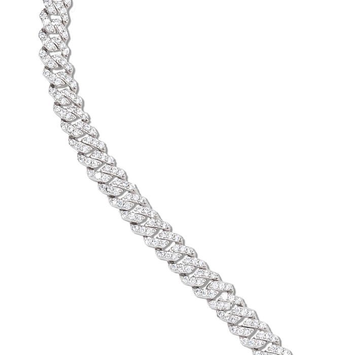 Youth Micro Diamond Prong Cuban Necklace in White Gold - 6mm